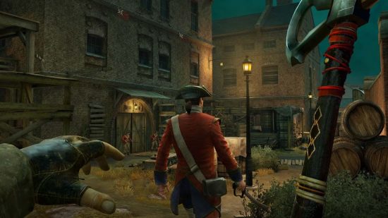 Assassin's Creed Nexus review: Een personage benadert de vijand met een bijl