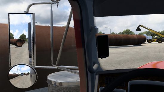 A look at the realistic mirror mod by Truckerkid, from the perspective of the truck's cab