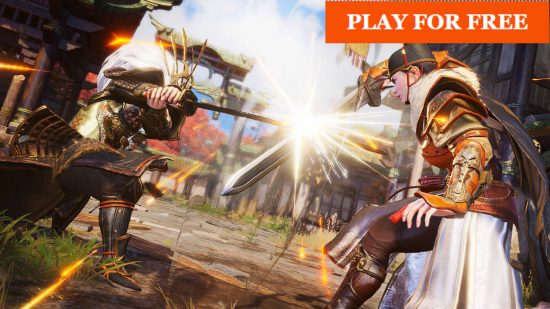 Best Battle royale games - two fighters squaring off against each other with blades clashing.