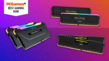 Three of the best gaming RAM products floating on a purple gradient background