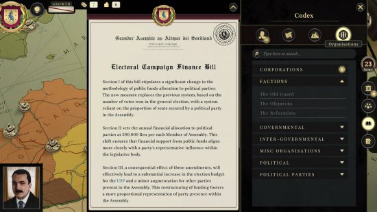 Best political games: a bill in Suzerain that the president needs to approve.