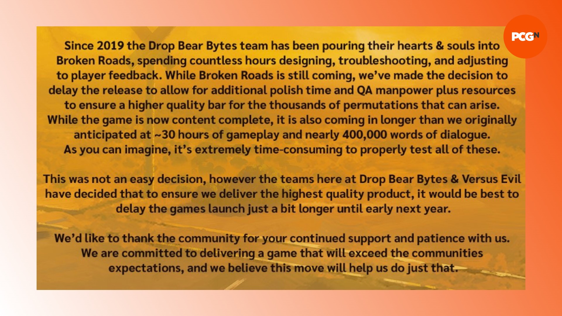 Se retrasa la fecha de lanzamiento de Broken Roads: una declaración de Broken Roads y el desarrollador de juegos de rol Drop Bear Bytes