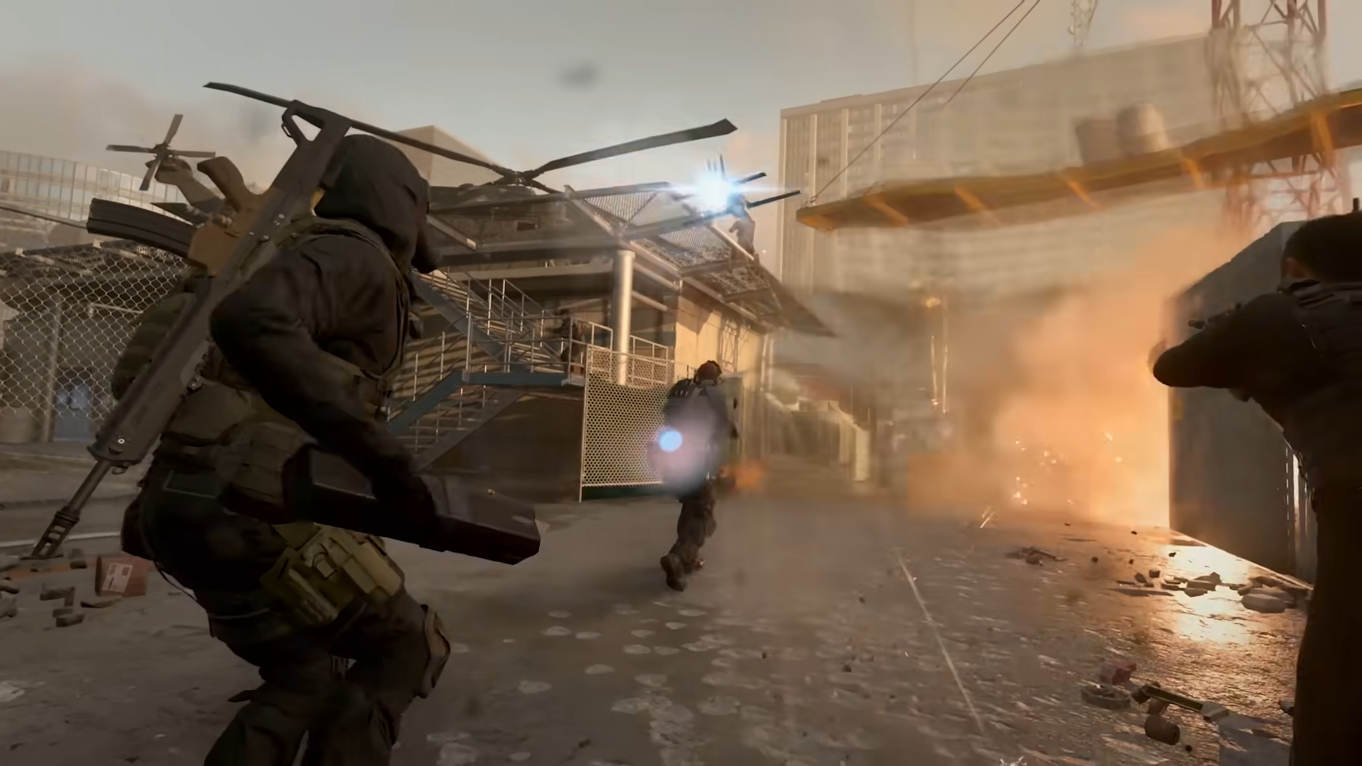 Call of Duty 3 VPN image showing a battle in progress in an industrial estate.