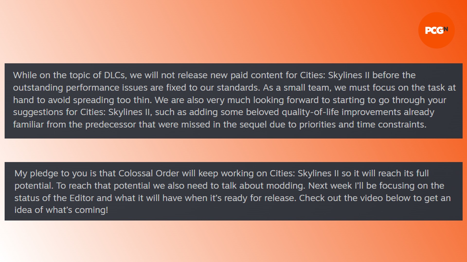 Cities: Skylines 2 dev says it won't release paid DLC until performance  fixed to our standards