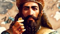 Crusader Kings 3 Legacy of Persia DLC - A bearded man in traditional Iranian clothing.