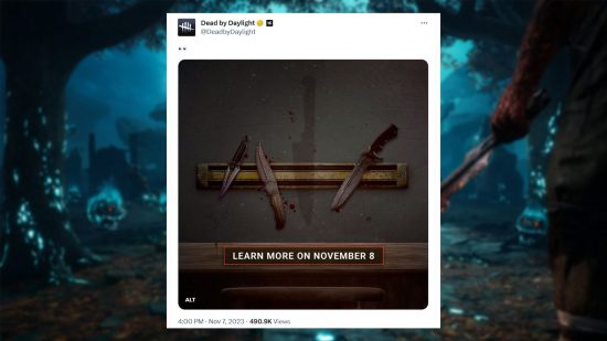Dead by Daylight Chucky knife: a tweet showing an image of knives on a wall, with one missing