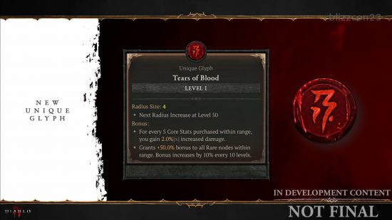 Diablo 4 Abattoir of Zir - The new unique glyph Tears of Blood, earnable through the new endgame content.