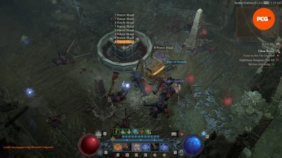 Diablo 4 hotfix - A stack of Potent Blood in the middle of a Blood Well, unable to be claimed.