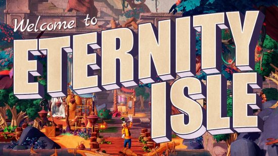 Welkom bij de Eternity Isle-ansichtkaart voor de downloadbare content (DLC) van Disney Dreamlight Valley Rift in Time.