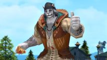 FFXIV pizza emote: a lion man holding a slice of pizza and doing a thumbs up
