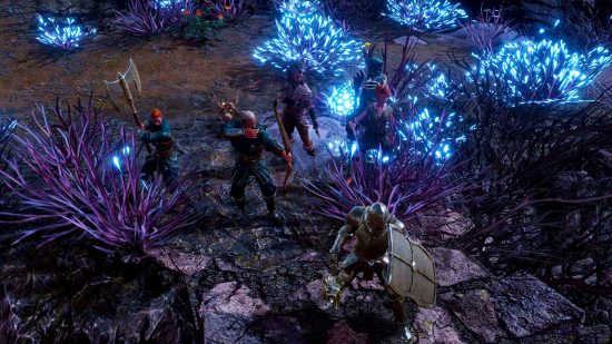 Fractured Online returns to Steam - A group of adventurers in a field of colorful flowers.