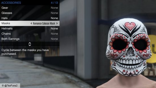GTA Online weekly update November 2, 2023 - One of three free Day of the Dead masks up for grabs this week (image credit: TezFunz2).