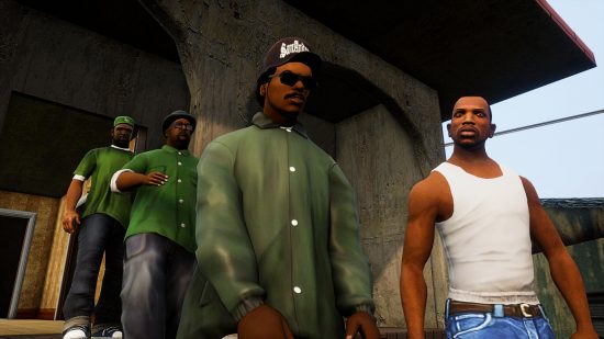 GTA Trilogy Definitive Edition Steam sale - San Andreas lead Carl 'CJ' Johnson and the Grove Street gang.