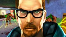 Half-Life mod backwards: A scientist, Gordon Freeman, from Valve FPS game Half-Life
