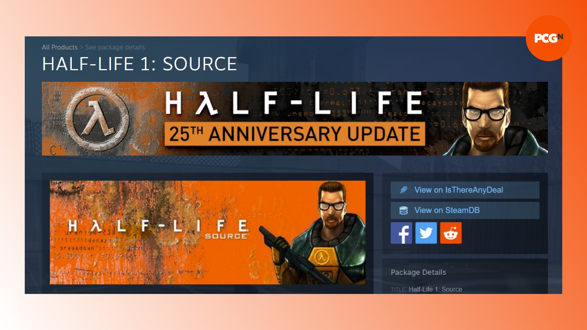 Half-Life Source Steam eliminado de la lista: una página de la tienda Steam para el juego FPS Half-Life Source