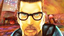 Half-Life Steam app: A scientist wearing glasses, Gordon Freeman from Valve FPS game Half-Life