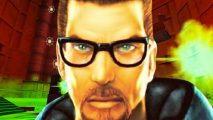 Half-Life Steam update: A scientist in glasses, Gordon Freeman from Valve FPS game Half-Life