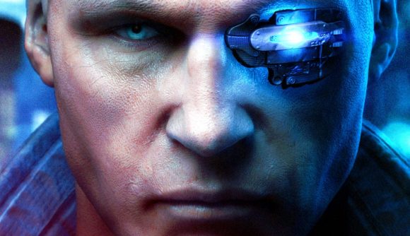 Hard Reset sale: A man with a cybernetic eye from FPS game Hard Reset