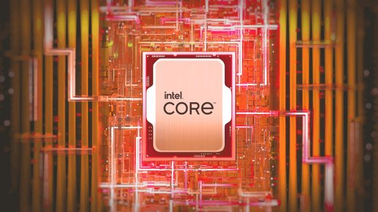 Intel 14th gen Chinese black market leak: an Intel Core chip appears amidst a web of orange wiring.