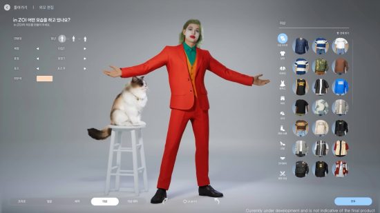 Inzoi release date: A Zoi poses like Joaquin Phoenix's The Joker in the character creation suite.