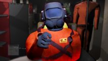 New $10 horror game is outselling literally everything on Steam: A cartoon man wearing a gas mask and visor with a red jumper on points into the camera