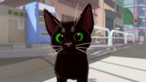 Little Kitty Big City: a black cat with green eyes stares at the screen.