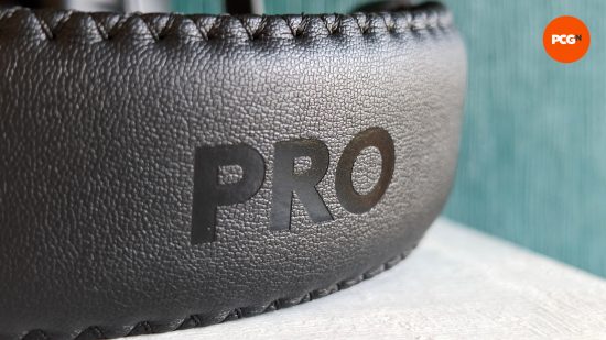 A close-up of thehe Logitech G Pro X 2 Ligthspeed wireless gaming headset headband, on which the word 'Pro' is embossed