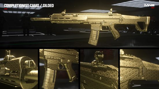 Five different shots of the MW3 Gilded Mastery Camo.