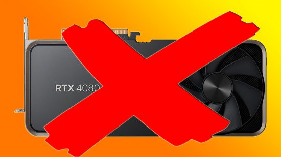 Nvidia GeForce RTX 4000 production rumor: an RTX 4080 appears with a red X in front of it.