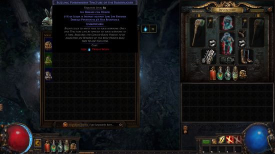 Path of Exile 3.23 Affliction league - New Tinctures, a weapon-buffing tool placed into one of your flask slots.