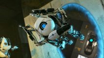 Portal 2 mod System Failure: robot jumping through a blue portal