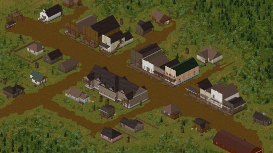 Project Zomboid build 42 Wild West town - A street lined with buildings in an Old Western style.