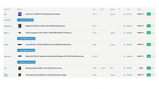 PS5 PC build specs PC Part Picker: a list of hardware components with prices.