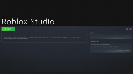 Trình khởi chạy Roblox Studio trong Steam.