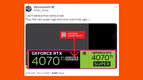 Screenshot of the post on Twitter (X) showing the leaked RTX 4070 Ti Super logo.