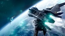 Is Star Citizen on Steam: a space ship flies through space.