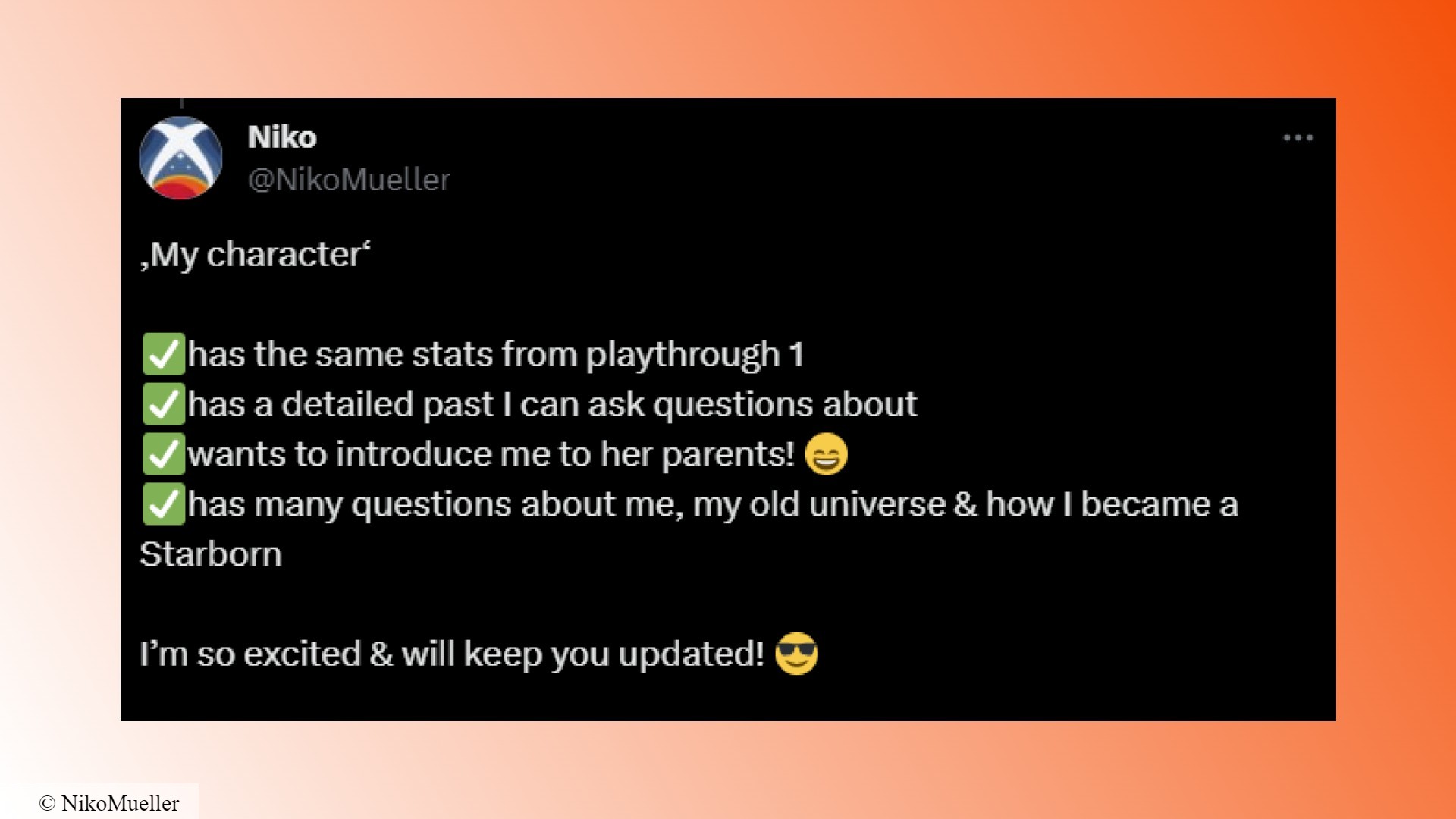 Starfield new game plus secret: A Twitter post from a player of Bethesda RPG game Starfield