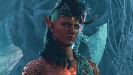 Steam Awards 2023: the head of a red tiefling with horns and a glowing orange chest