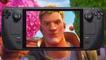 An image of Jonsey from Fortnite on the screen of a Steam Deck.