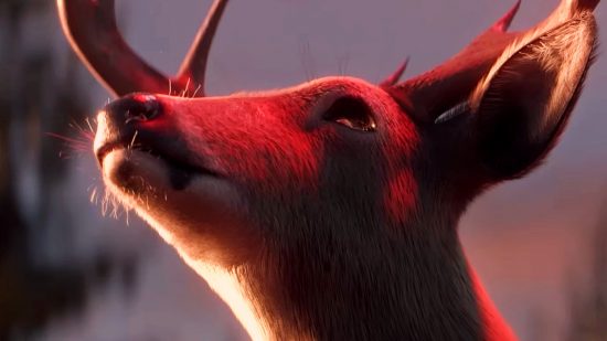 Surviving the Aftermath - A deer looks up, bathed in red light.