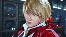 Leo from Tekken 8, a young man dressed in a red jacket, with hair over his eyes.