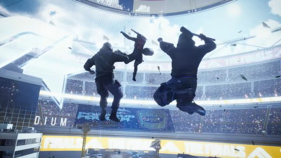 best multiplayer games: three soldiers descend onto a roof as they prepare for battle