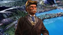 Victoria 3 free weekend on Steam - A man with a fancy moustache wearing a suit, backed by a built-up city on a mountainous coastline in this 19th century Paradox grand strategy game.