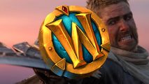 World of Warcraft WoW Token change - Anduin Wrynn grimaces, holding out his sword as his glares at the gold-and-blue coin with a large 'W' emblazoned on it.