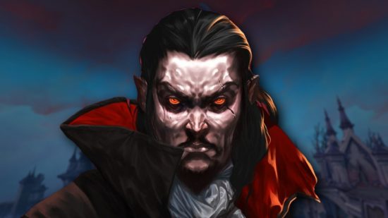 WoW might be getting a Vampire Survivors bullet hell mode: A traditional vampire character glaring into the camera on a moody backdrop with a Dracula style castle