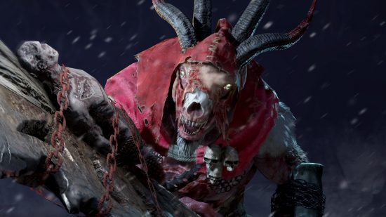 Diablo 4 Midwinter Blight Red Cloaked Horror Boss on dark background