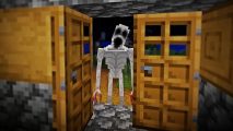 Minecraft The One Who Watches: A skeletal figure with a gaping open mouth stares ahead, its head cocked eerily
