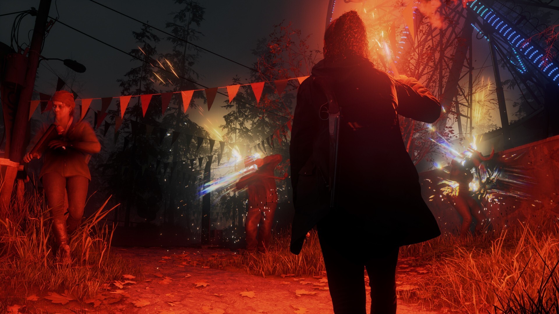 PC games of the year 2023: Saga Anderson lighting a flair while exploring a taken-filled theme park.