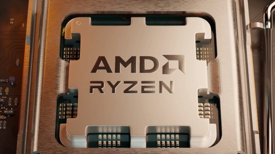 An AMD Ryzen processor, nestled in an AM5 socket