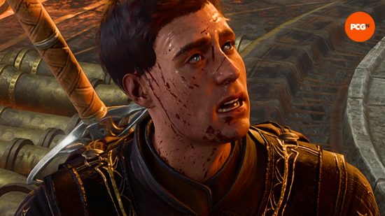 Baldur's Gate 3 gets X-rated physics update in BG3 patch 5 - Chad, a human paladin, looks up in shock and horror.